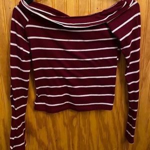 cute off the shoulder stripped long sleeve
